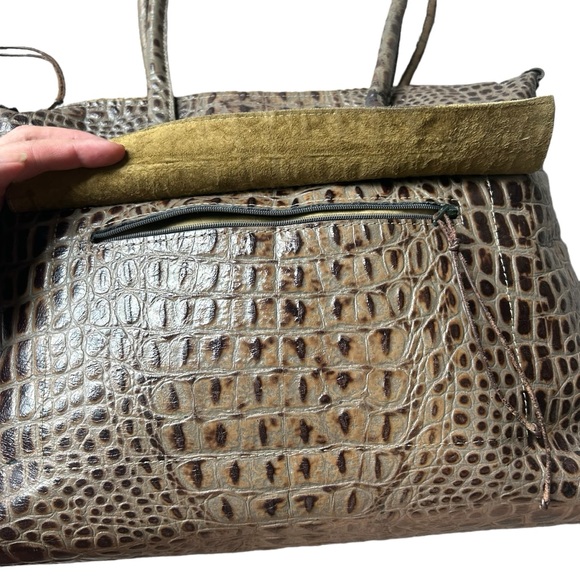 B. May crocodile embossed leather top handle leather bag large gray brown tote - Picture 6 of 11